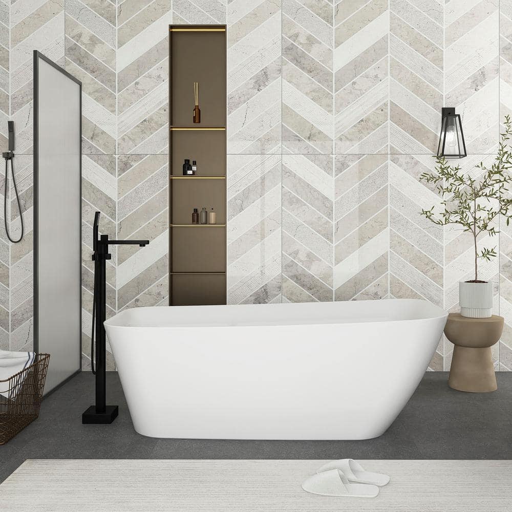 59 in. x 28 in. Soaking Bathtub with Reversible Drain in Glossy White