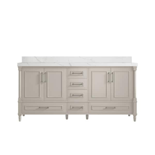 Willow Collections Hudson 72 in. W x 22 in. D x 36 in. H Double Sink Bath Vanity in Fine Grain with 2 in. Calacatta Laza Quartz Top