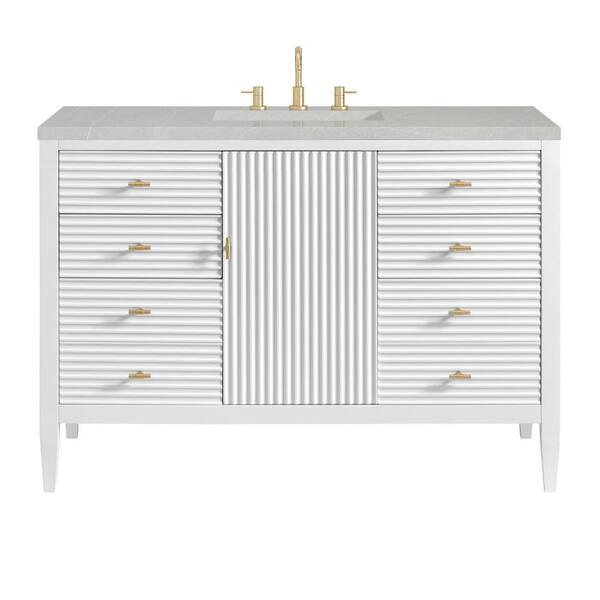 James Martin Vanities Myrrin 48.0 in. W x 23.5 in. D x 34.06 in. H Single Bathroom Vanity Bright White and Eternal Serena Quartz Top