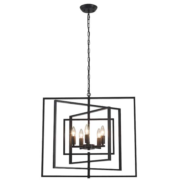 5-Light Black Candlestick Rustic Hanging Linear Chandelier Lighting for Kitchen Island