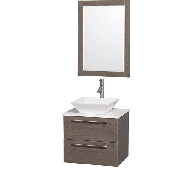 Wyndham Collection Amare 24 in. Vanity in Grey Oak with Man-Made Stone Vanity Top in White and White Porcelain Sink