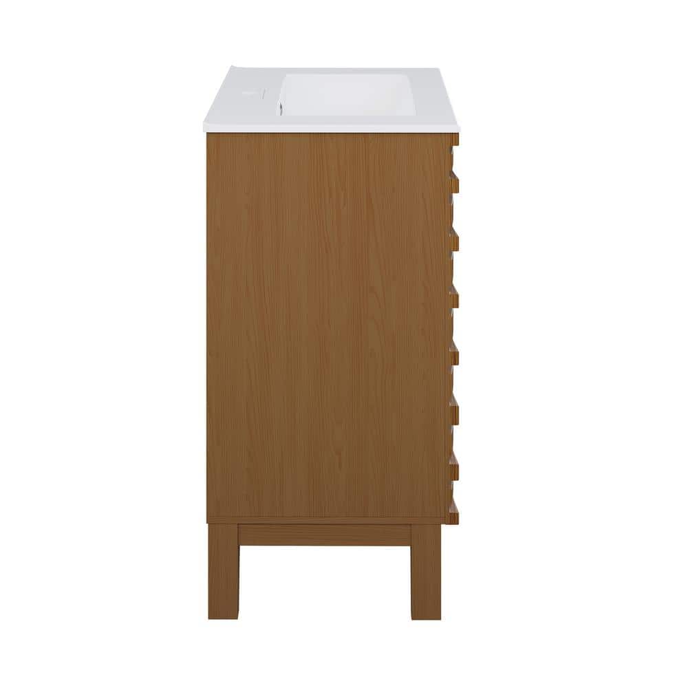 Cascade 24" Brown Oak Freestanding Bathroom Vanity with White Ceramic Top