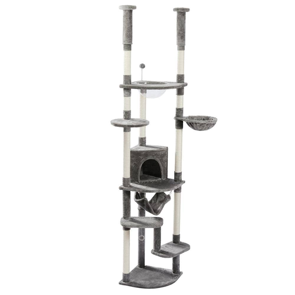 Medium to Large Cat Floor to Ceiling Cat Tree 92.9''-101.6'' H Adjustable Cat Tower Tall Climbing Play House in Gray price history on PriceWatchPro