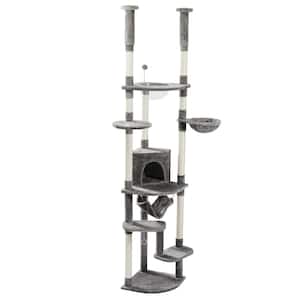 Medium to Large Cat Floor to Ceiling Cat Tree 92.9''-101.6'' H Adjustable Cat Tower Tall Climbing Play House in Gray