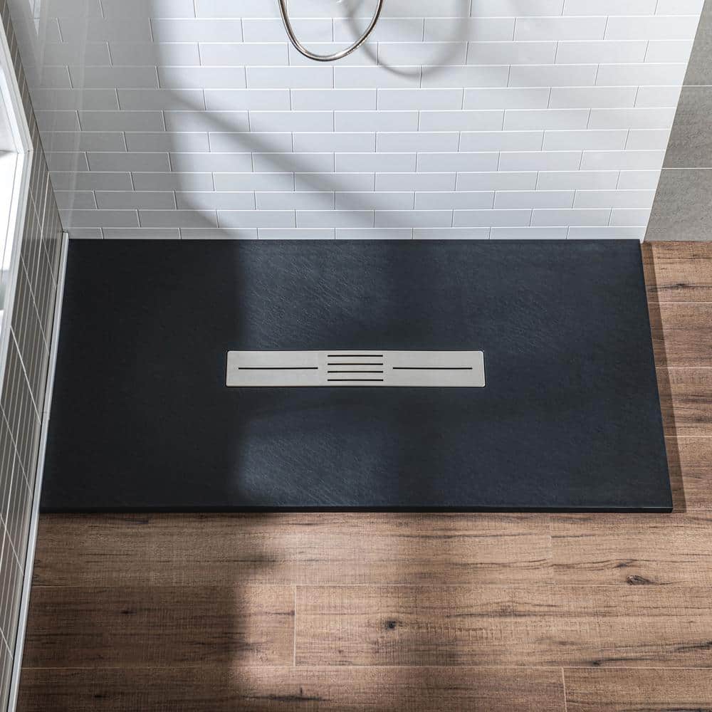 Black Solid Surface Low-Profile Rectangular Shower Base