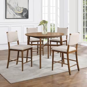 Oslo 5-Piece Brown Wood Counter Height Dining Room Set with 4 Upholstered Side Chairs