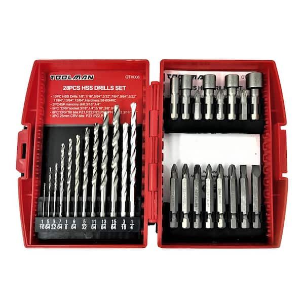 Toolman High Speed Steel Masonry Drill Bit Set 28 Piece with CRV