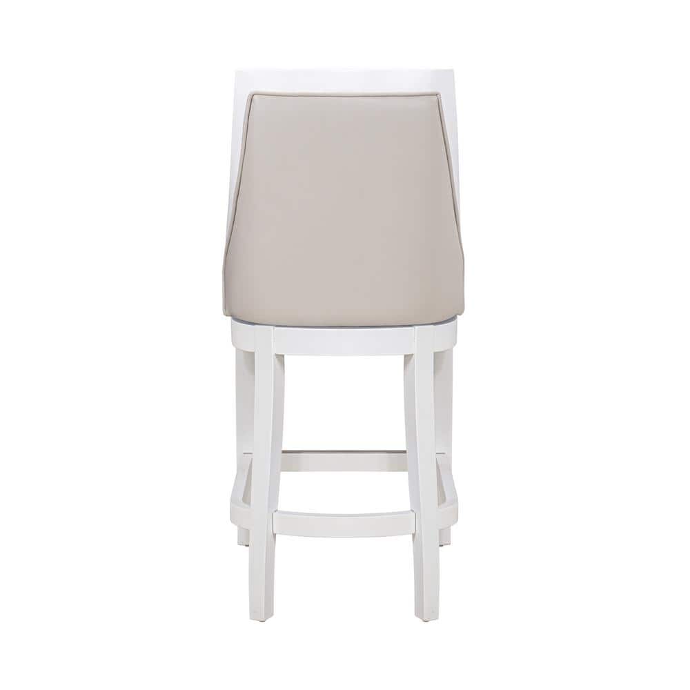 Alabaster White Wood and Faux Leather Swivel Bar Stool