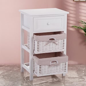 Single Drawer Double Basket White Nightstand