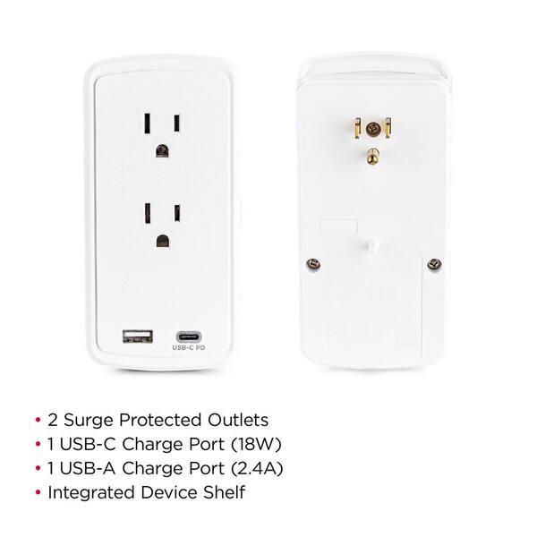 CyberPower 2-Outlet Surge Protector USB-A USB-C Wall Tap