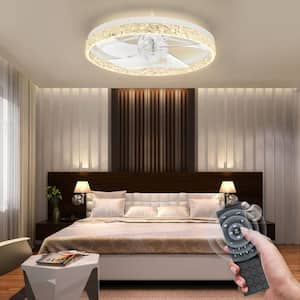 20 in. Indoor White Crystal Ceiling Fan with Light and Remote, Flush Mount LED Ceiling Fan, Dimmable for Bedroom