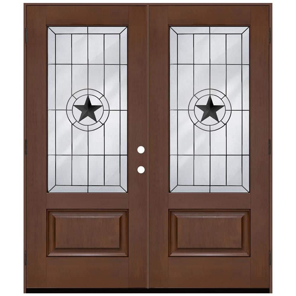 Regency 72 in. x 80 in. 3/4L Alamo Glass RHOS Chestnut Stain Fiberglass Double Prehung Front Door with 4-9/16 Jamb price history on PriceWatchPro