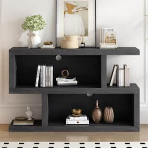 47.2 in. Rectangle Black MDF Retro Console Table with Symmetrical 2-Tier Open Shelf for Entryway and Living Room