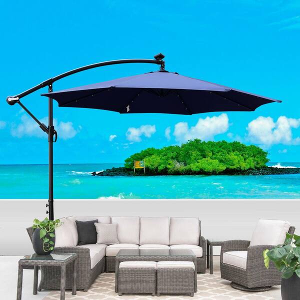 10 foot patio umbrella with solar lights and screen 10FT Offset LED TheOutdoor Collective Enjoy the shade or night light this 10 solar Led cantilever outdoor patio umbrella provides Above 10 Feet Solar LED