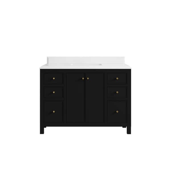 Willow Collections Chicago 48 in. W x 22 in. D x 36 in. H Single Sink Bath Vanity in Black with 1.5 in. White qt. Top