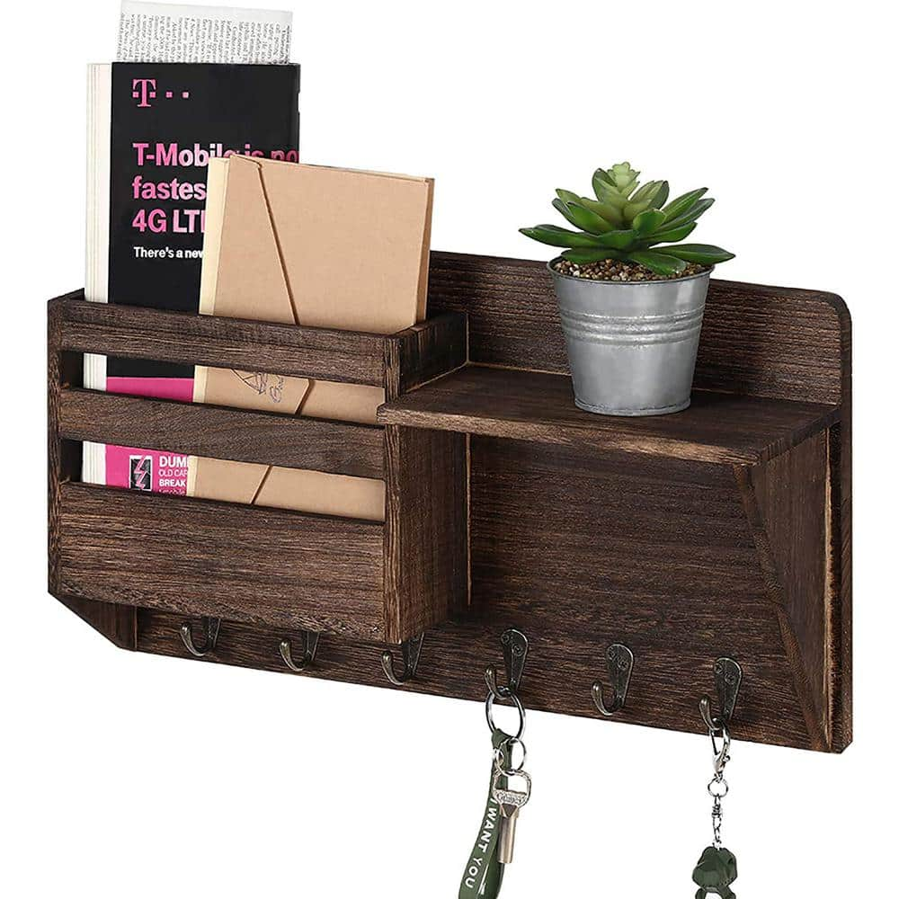 Wallkeep Key and Mail Holder Wall Mount Wood Organizer, Brown