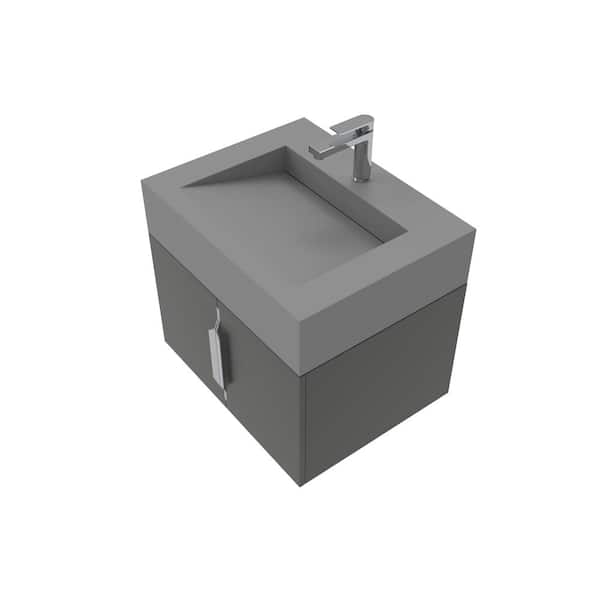 castellousa Nile 24 in. W x 18.9 in. D x 20 in. H Single Sink Bath Vanity in Black in Brushed Nickel Trim Solid Surface Gray Top