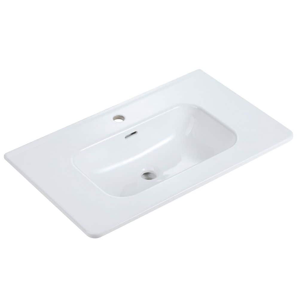 30 in. Undermount Bathroom Sink in Glossy White, Integrated Ceramic Basin without Drain and Faucet price history on PriceWatchPro