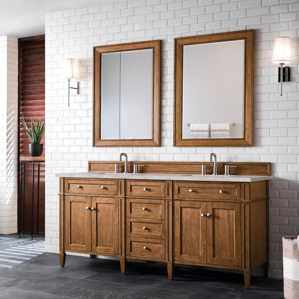 Brittany 72.0 in. W x 23.5 in. D x 34.0 in. H Double Bathroom Vanity in Saddle Brown with Victorian Silver Quartz Top