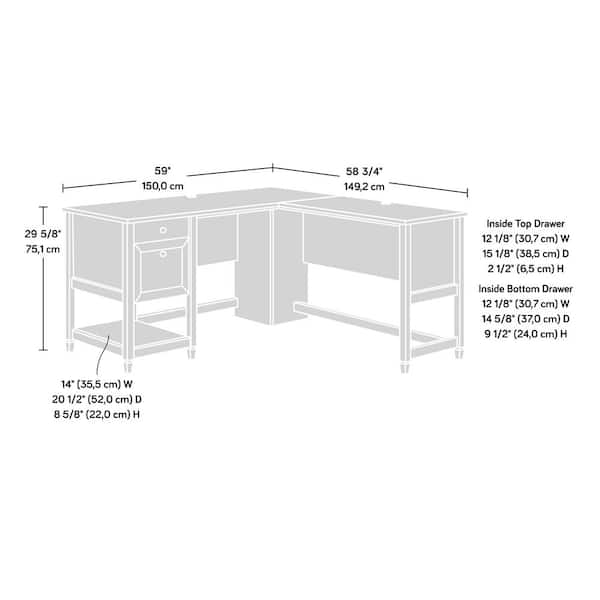 SAUDER 59 in. L-Shaped Chalked Chestnut 2 Drawer Computer