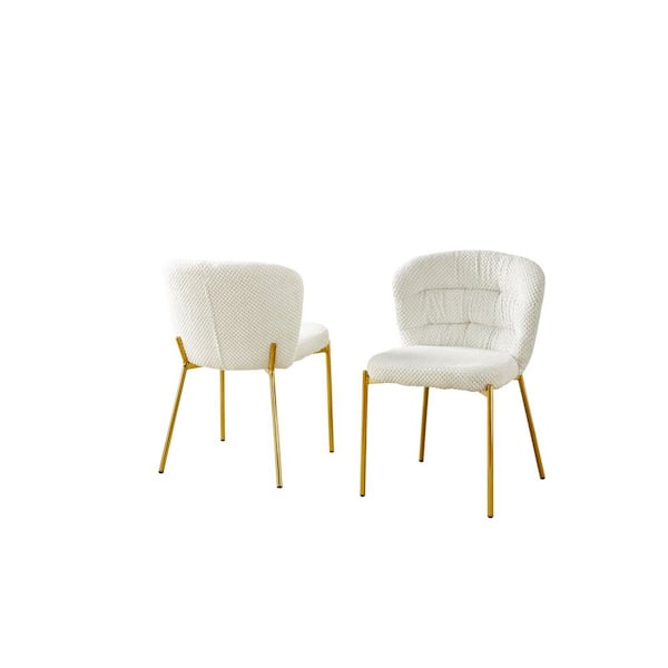 Orion Cream Fluffy Fabric Side Chair (Set of 2) with Gold Chrome Plated Legs