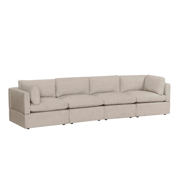 Thorton 136 in. Modular Track Arm Performance Fabric 4-Piece Large Sofa in Wheat Beige