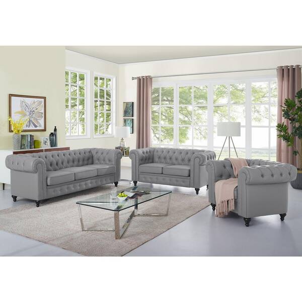 75 in. Light Grey Fabric 3-Seater Loveseat Modern Living Room Furniture Sofa Removable Seat Cushion