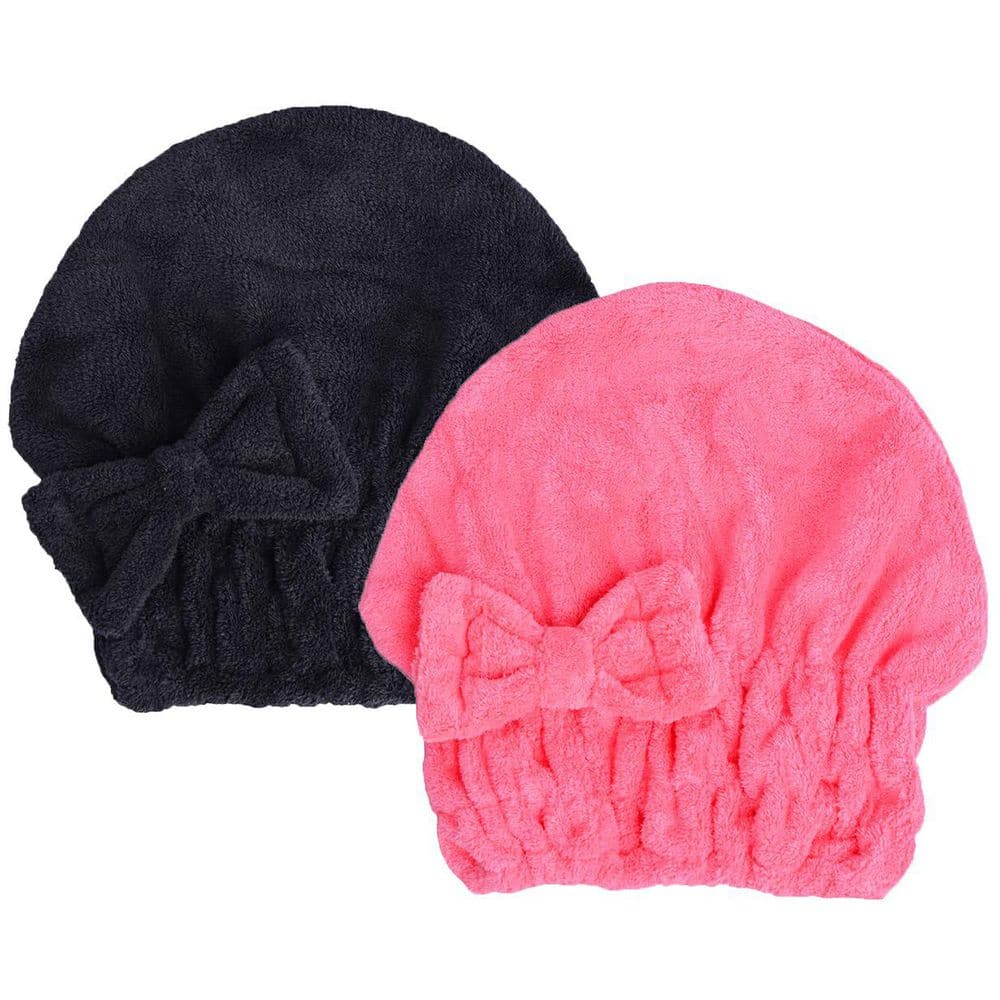 Black Rose Red Microfiber Hair Towel Cap Bath Accessory Super Absorbent Quick Dry Anti Frizz for Women 2 Pack