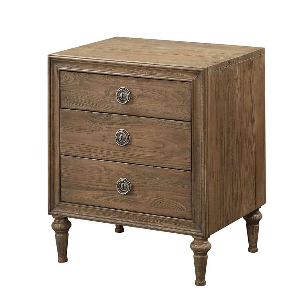 Inverness Reclaimed Oak 3-Drawer Nightstand with Tapered Legs