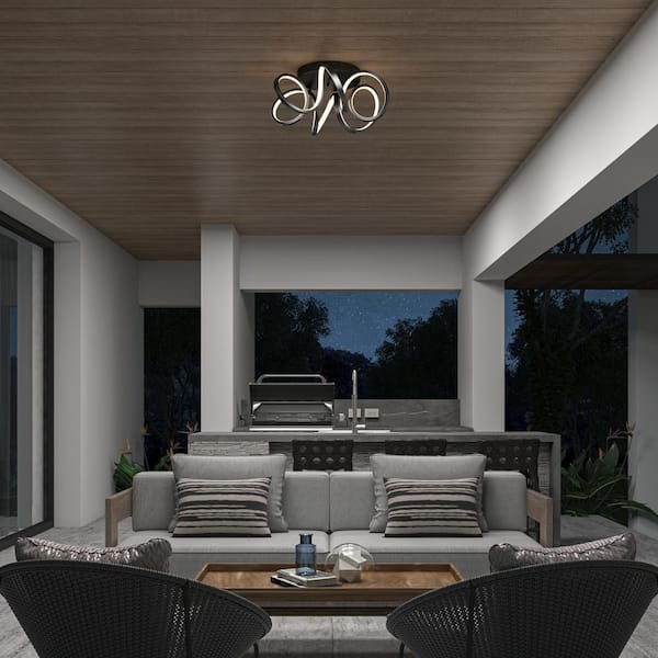 Artika Ribbon 19.69 in. 1-Light Black Outdoor Weather Resistant Modern Integrated LED Flush Mount Ceiling-Light