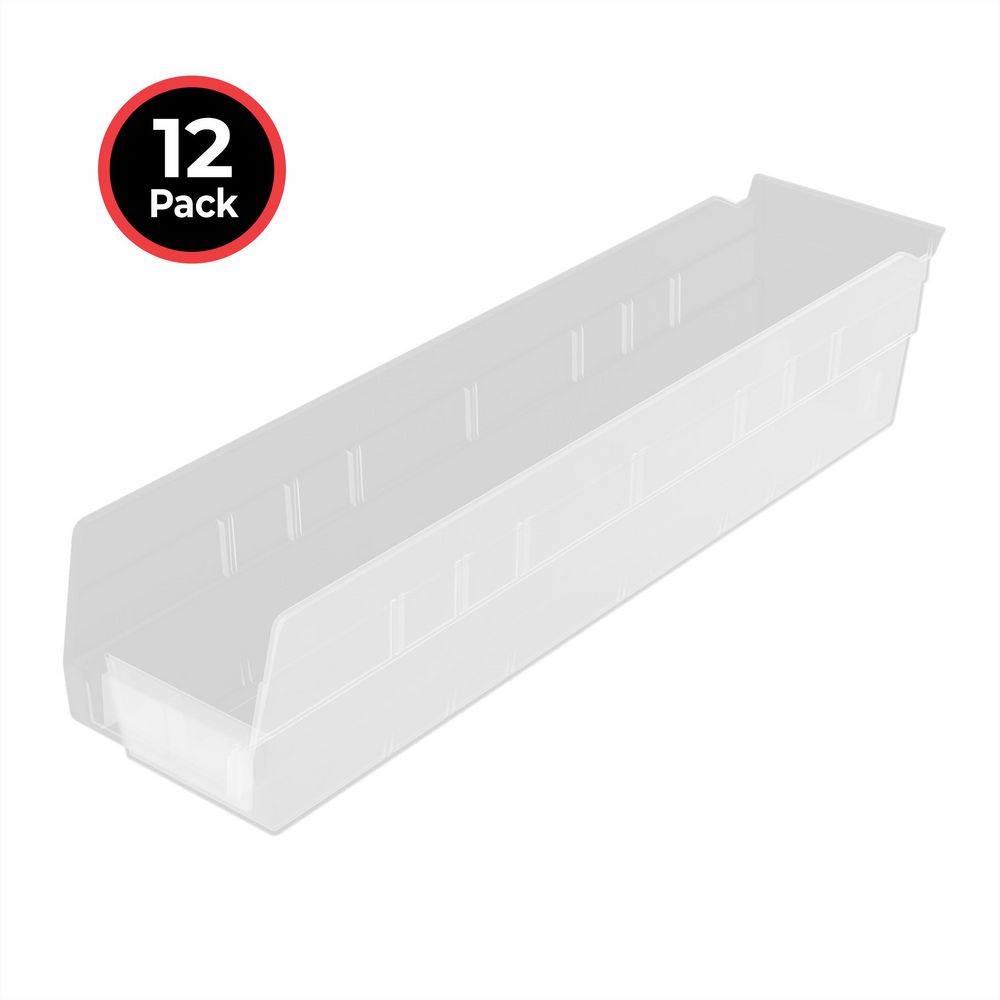 30128 Plastic Stackable Shelf Bins, 18 in. x 4 in. x 4 in. Clear, 12-pack
