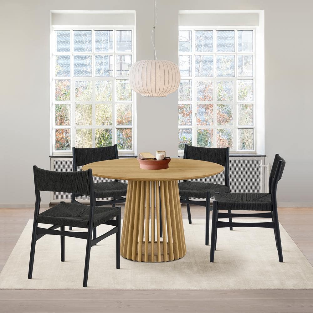 Natural Oak Round Dining Set with Paper Cord Seats