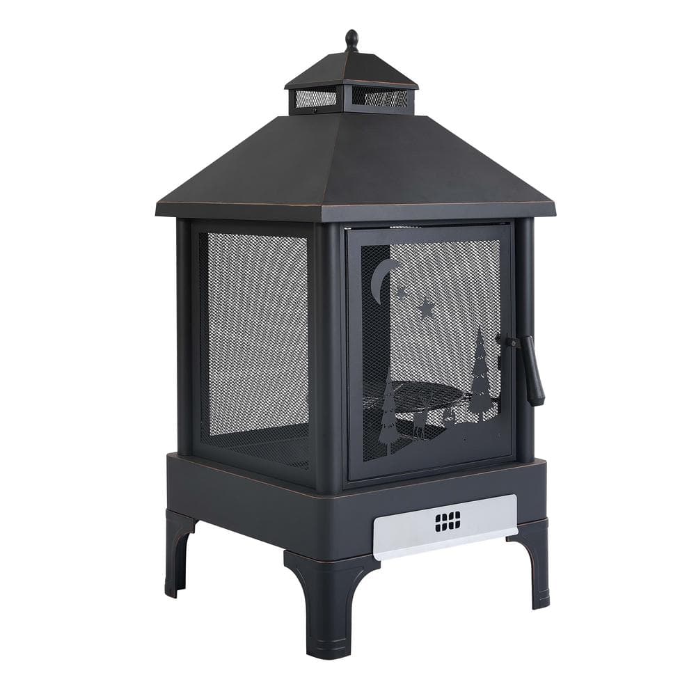 Square Metal Outdoor Heating and Cooking Fire Pit with Swivel Cooking Grate