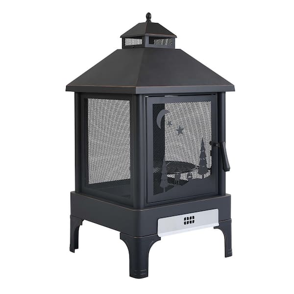 Square Metal Outdoor Heating and Cooking Fire Pit with Swivel Cooking Grate