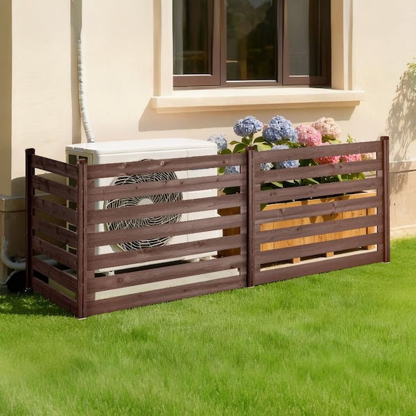 Wooden Privacy Fence, 48 x 37 in. Air Conditioner Fence, 48.4 in. W x 37.2 in. H Brown Wood No Dig Garden Fence 3-Pack