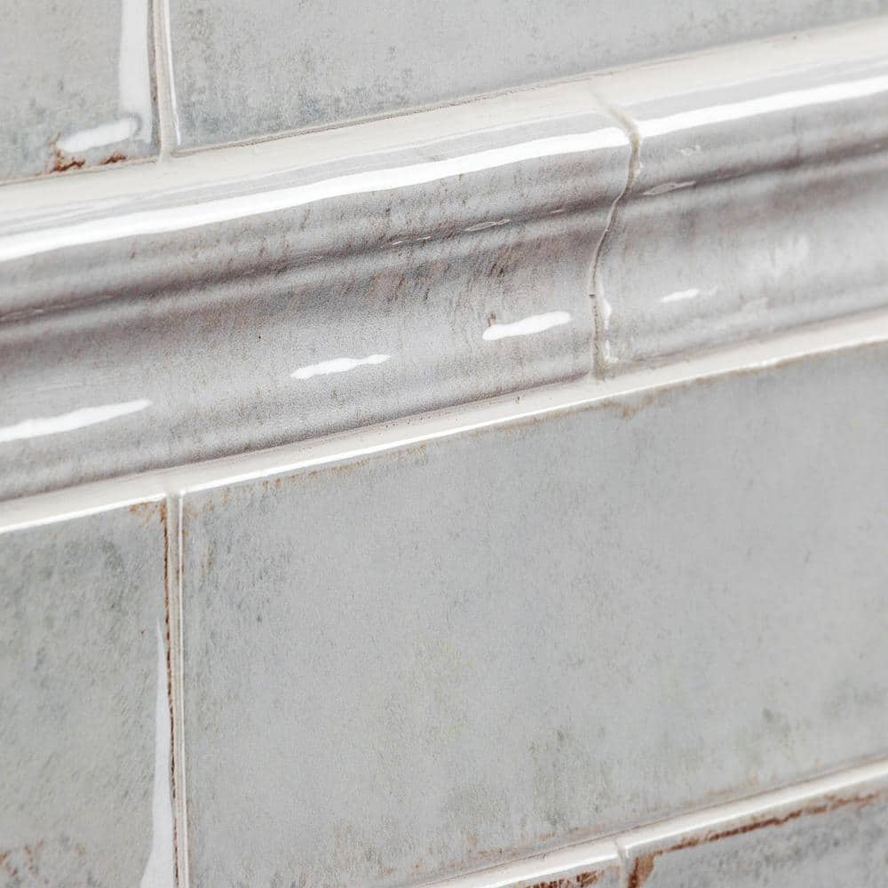 Moze Gray Polished Ceramic Bullnose Tile Trim 3x12