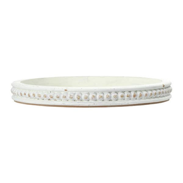 Round Wood Decorative Tray, White