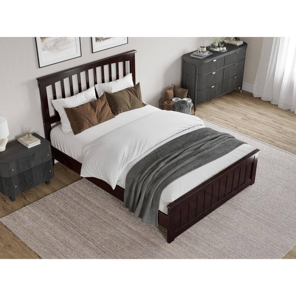 Espresso Full Wood Platform Bed with Slatted Headboard and Footboard