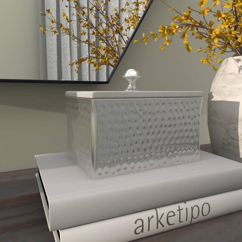 Gray Marble and Silver Metal Rectangular Jewelry Box