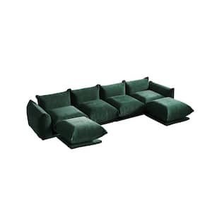 130.71 in. Straight Arm 6-piece Chenille U Shaped Modular Free Combination Sectional Sofa with Ottoman in. Green