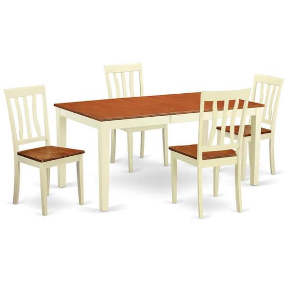 East West Furniture 5-Piece Buttermilk and Cherry Solid Wood Top - Dining Room Set - Seats 4