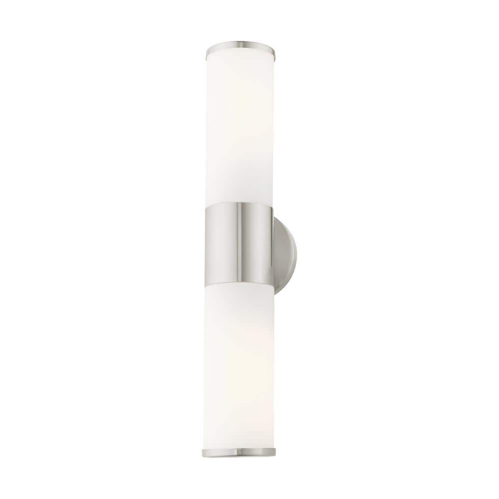 Brushed Nickel 2-Light Vanity with Satin Opal Glass Shades