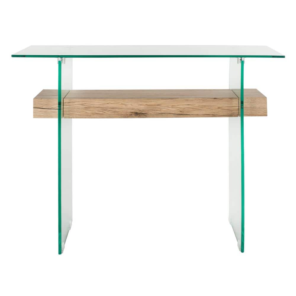 Kayley 40 in. Clear/Natural Standard Rectangle Glass Console Table with Storage price history on PriceWatchPro