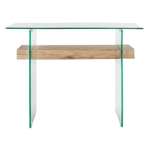 Kayley 40 in. Clear/Natural Standard Rectangle Glass Console Table with Storage