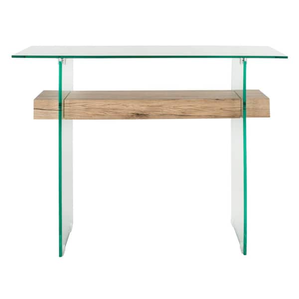 SAFAVIEH Kayley 40 in. Clear/Natural Standard Rectangle Glass Console Table with Storage