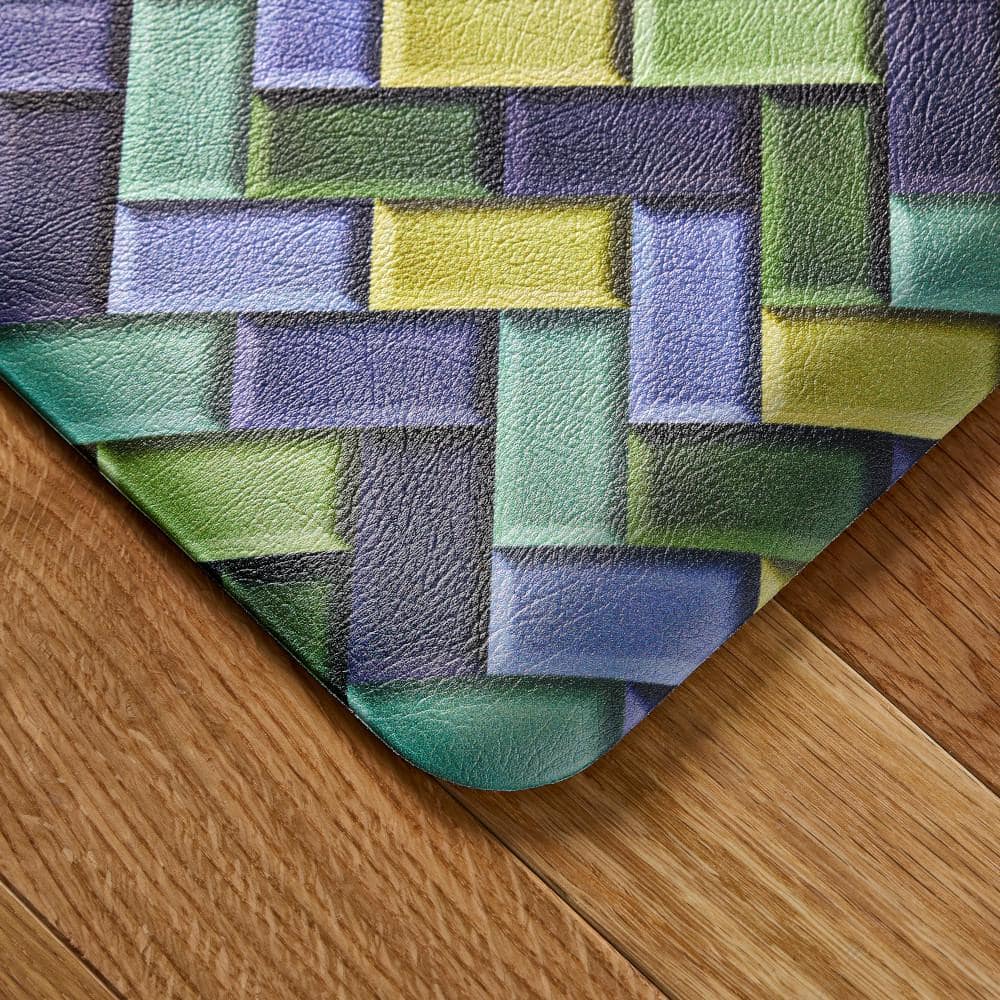 Fiesta Blue Green Yellow Herringbone PVC Anti-Fatigue Kitchen Mat