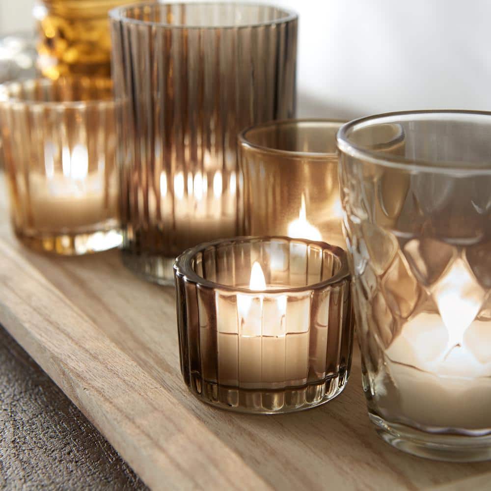 Brown Wood Tray with 9 Glass Votive Holders