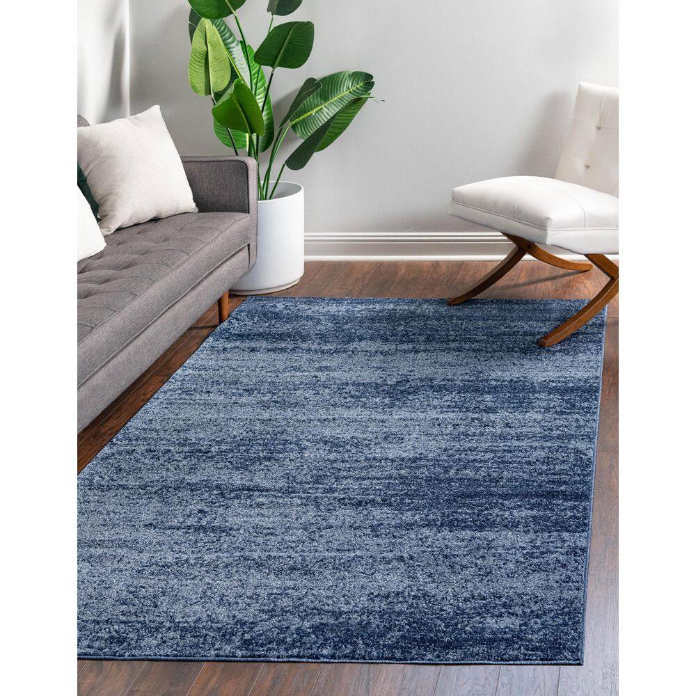 Navy Blue Tufted Stain-Resistant Rectangular Rug