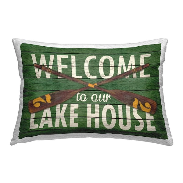 Stupell Industries Green Welcome Lake House Green Rectangular Outdoor Throw Pillow