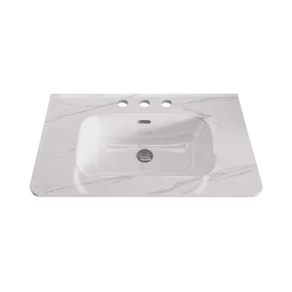 White 30in Integrated Single Bathroom Basin Sink Drain NOT included for Bathroom